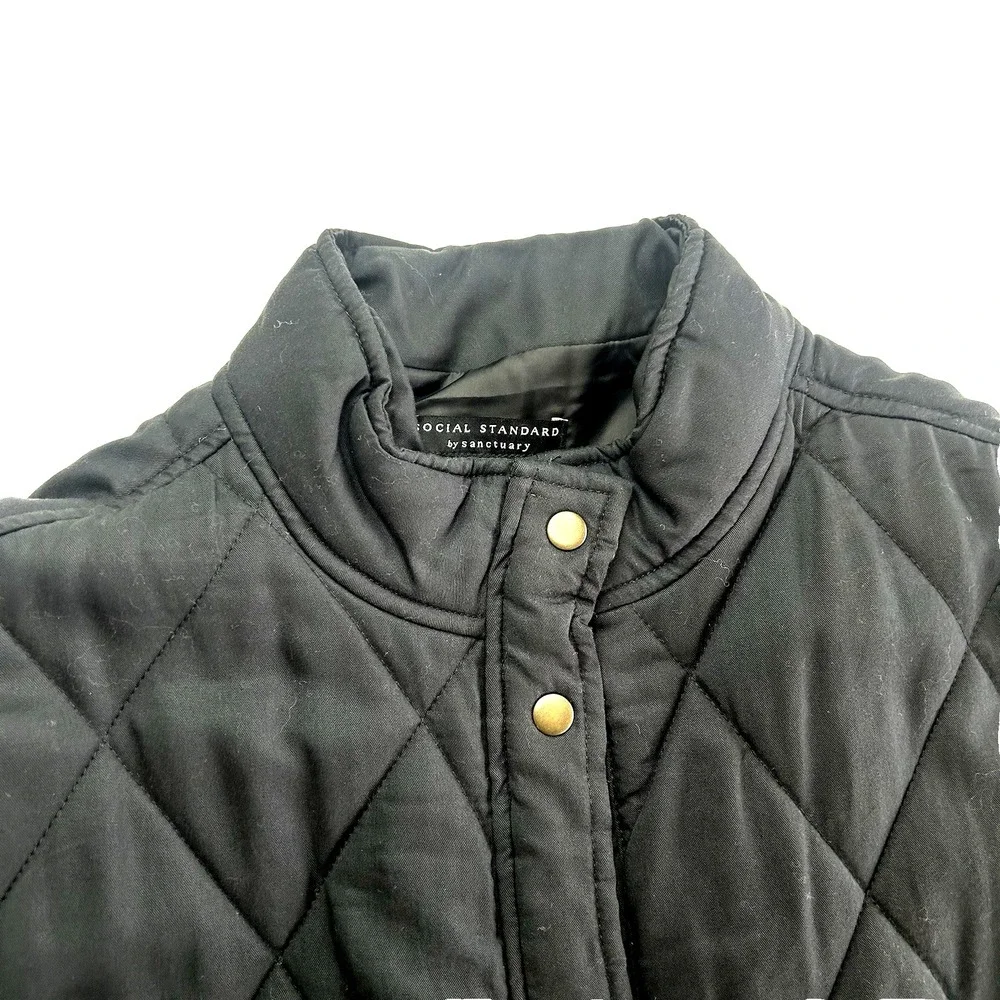 Social Standard by Sanctuary Women's Outdoors Snap Up Quilted Jacket Black L - Picture 2 of 9
